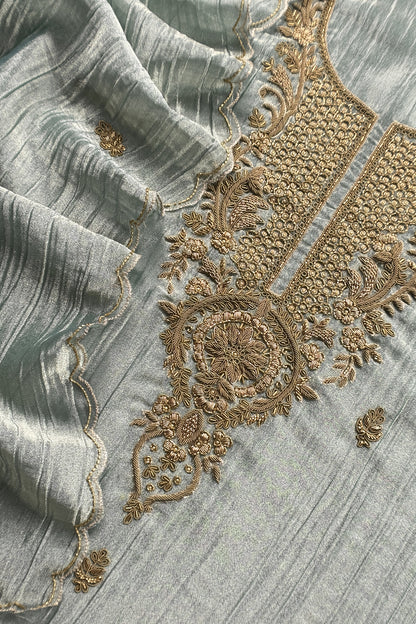 Pastel Blue Crush Tissue Silk Suit With Dupatta And Gota Patti Handwork
