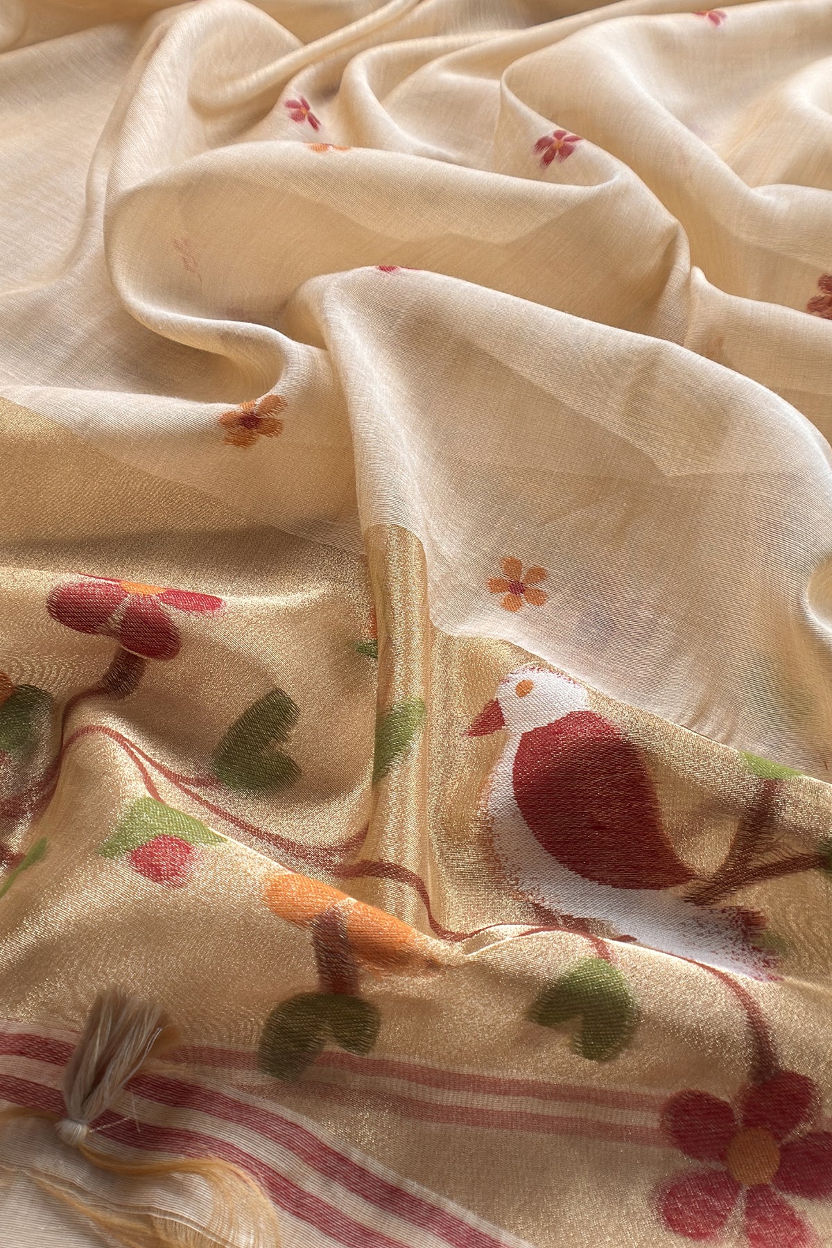 linen chanderi suit with jamdani weaving
