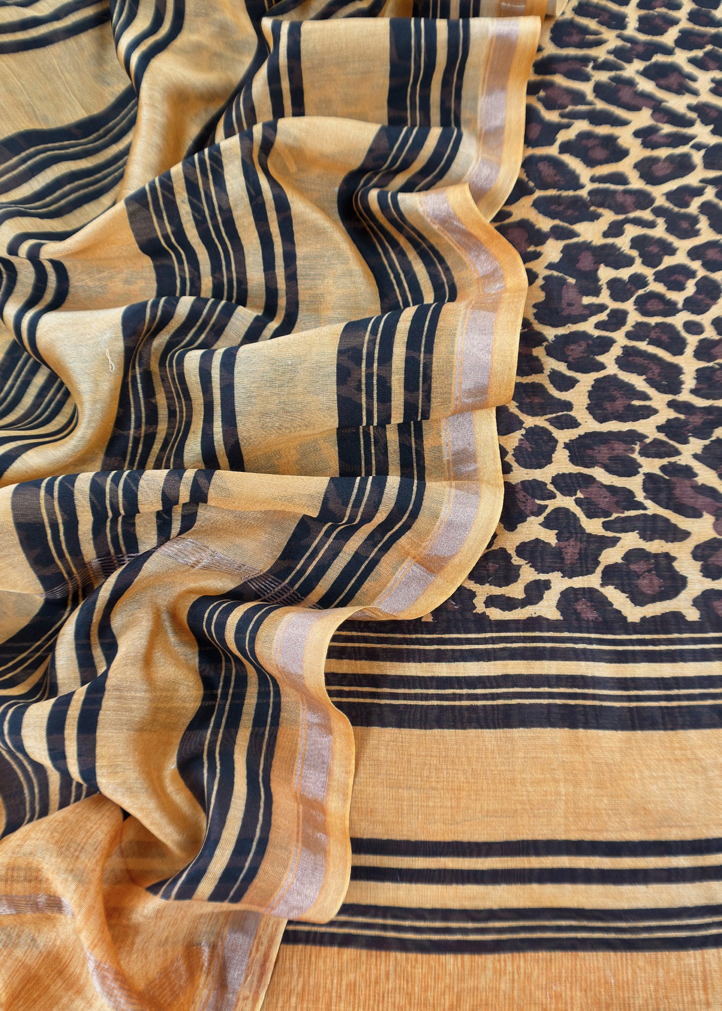 Yellow and Black Pure Maheshwari Silk Suit With Dupatta