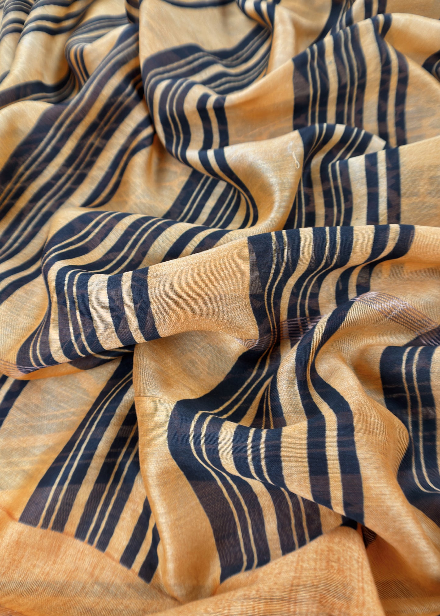 Yellow and Black Pure Maheshwari Silk Suit With Dupatta