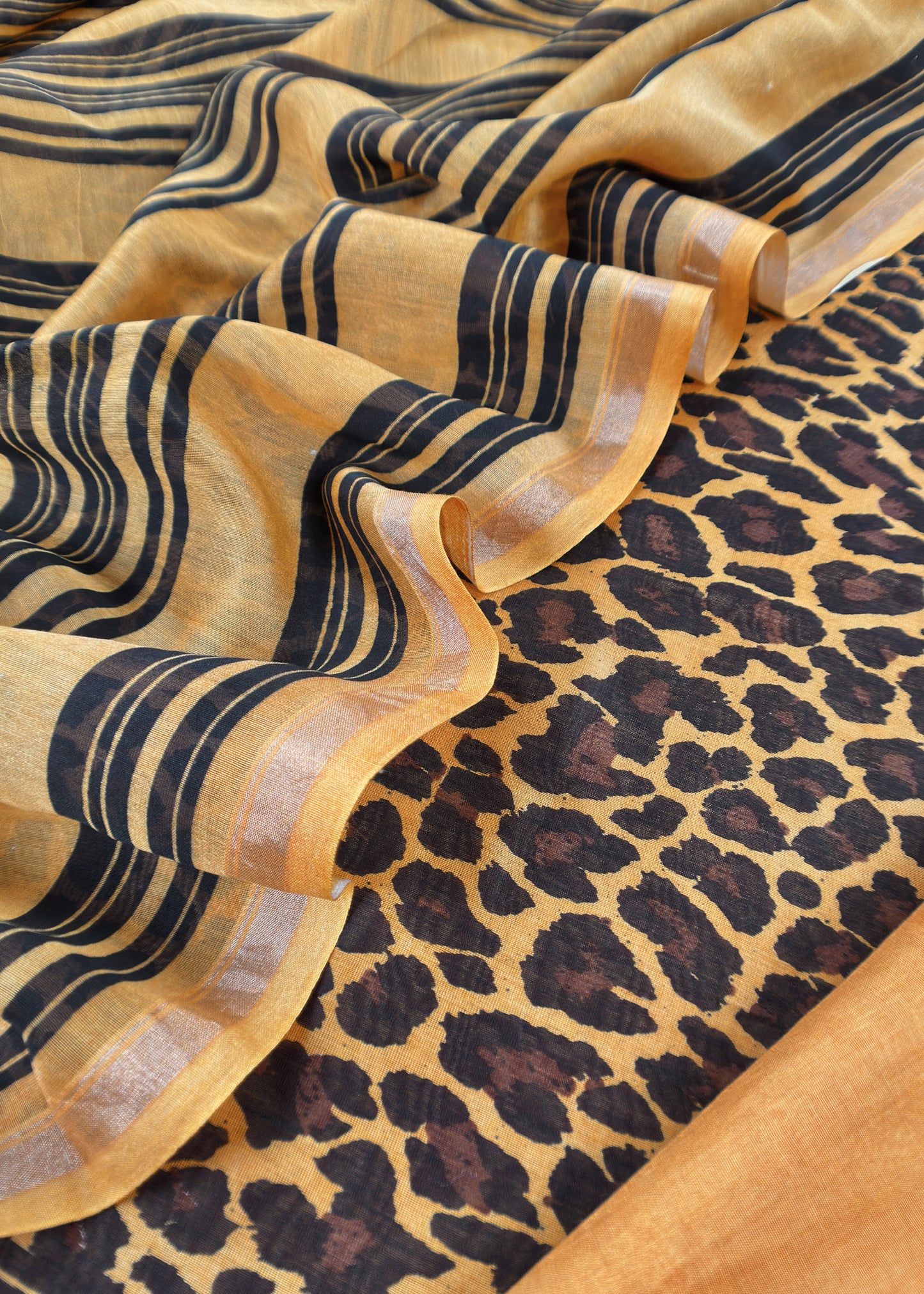 Yellow and Black Pure Maheshwari Silk Suit With Dupatta