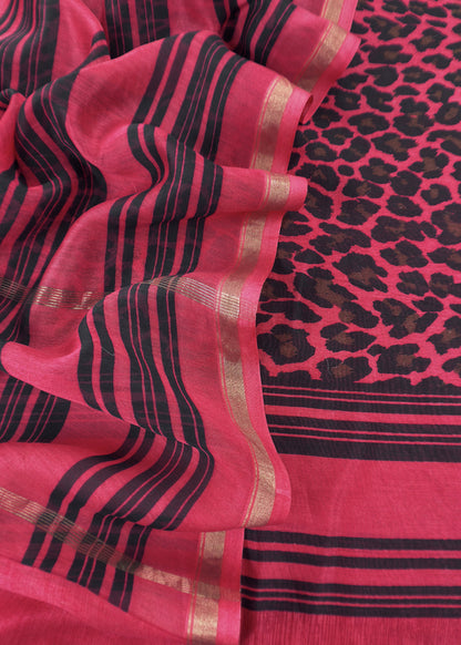 Red And Black Pure Maheshwari Silk Suit With Dupatta