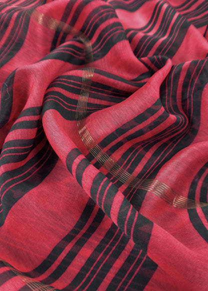Red And Black Pure Maheshwari Silk Suit With Dupatta