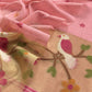 Pink Linen Chanderi Suit Fabric with Chidiya Tissue Panel And Jamdani Weaving