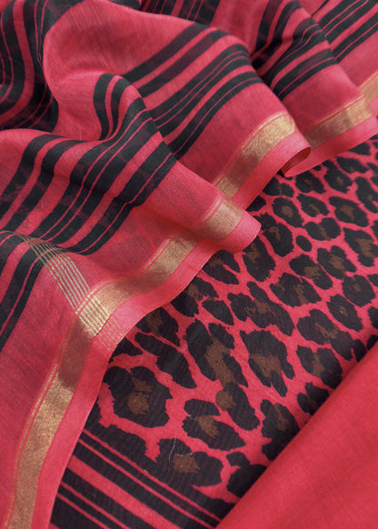 Red And Black Pure Maheshwari Silk Suit With Dupatta