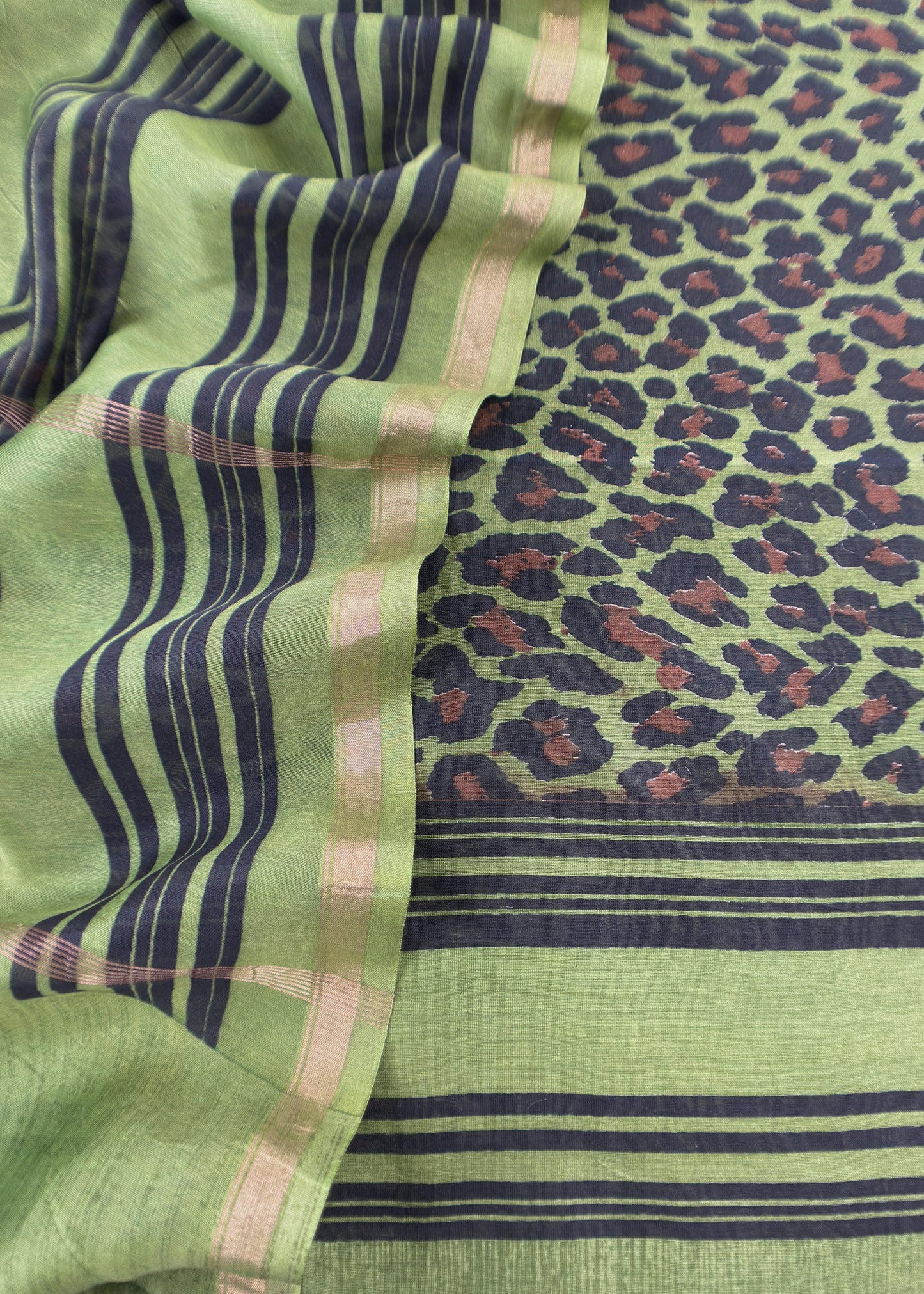 Green and Black Pure Maheshwari Silk Suit With Dupatta