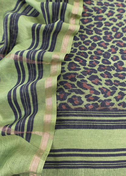 Green And Black Pure Maheshwari Silk Suit With Dupatta