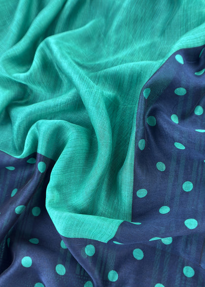 Turquoise And Blue Maheshwari Silk Unstitched Suit With Dupatta