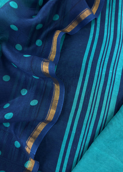 Turquoise And Blue Maheshwari Silk Unstitched Suit With Dupatta