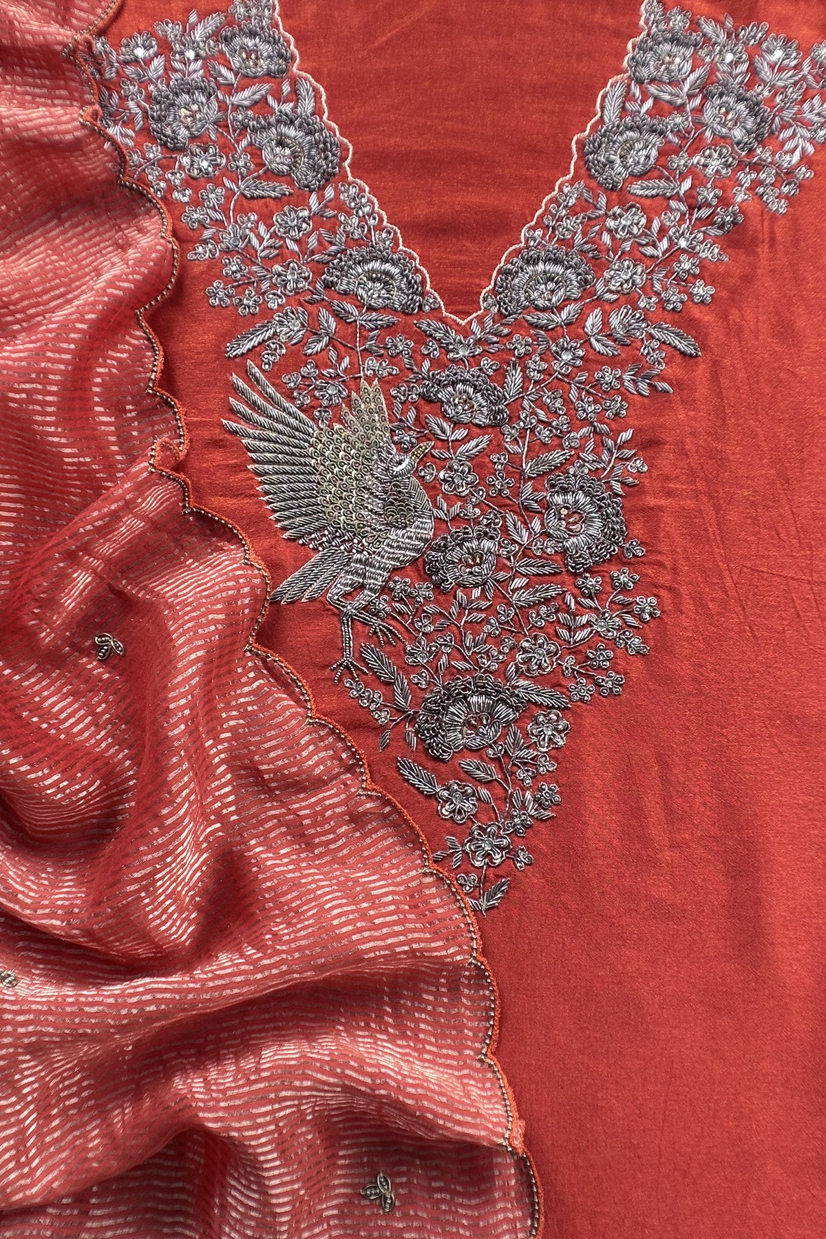 Luxury silk suit with dabka dori chidiya handwork


