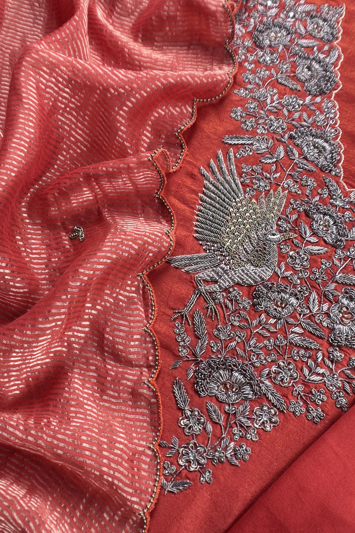 Rust Pure Silk Suit With Tissue Silk Dupatta
