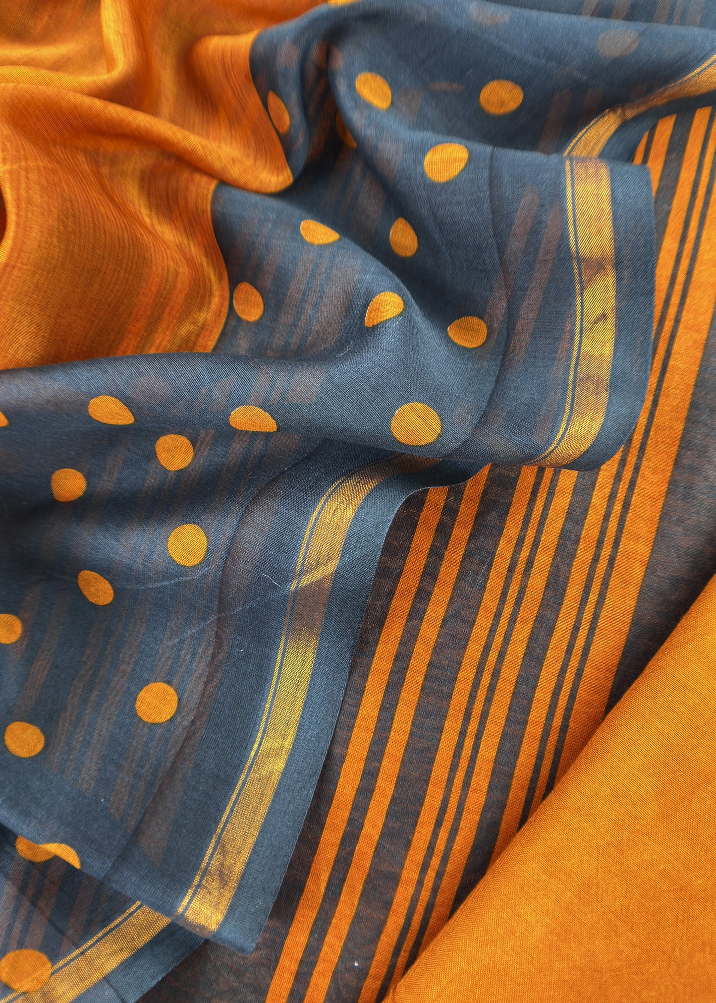 Yellow And Blue Maheshwari Silk Unstitched Suit With Dupatta