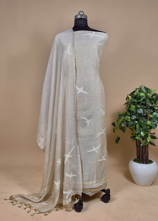 Handwoven Maheshwari Suit with Jamdani Weaving