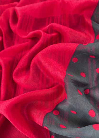 Red And Blue Maheshwari Silk Unstitched Suit With Dupatta
