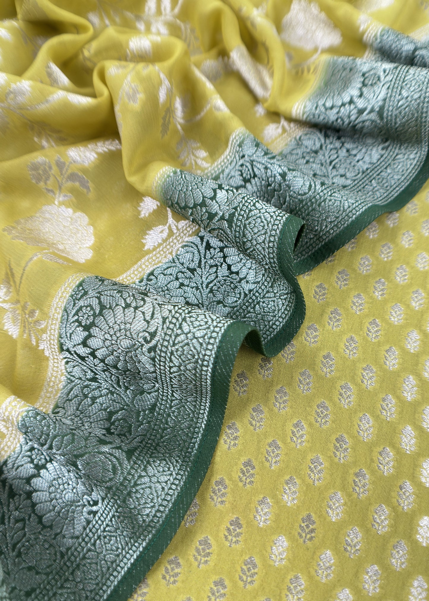 Lemon Yellow Handloom Khadi Weaving Unstitched Suit In Georgette