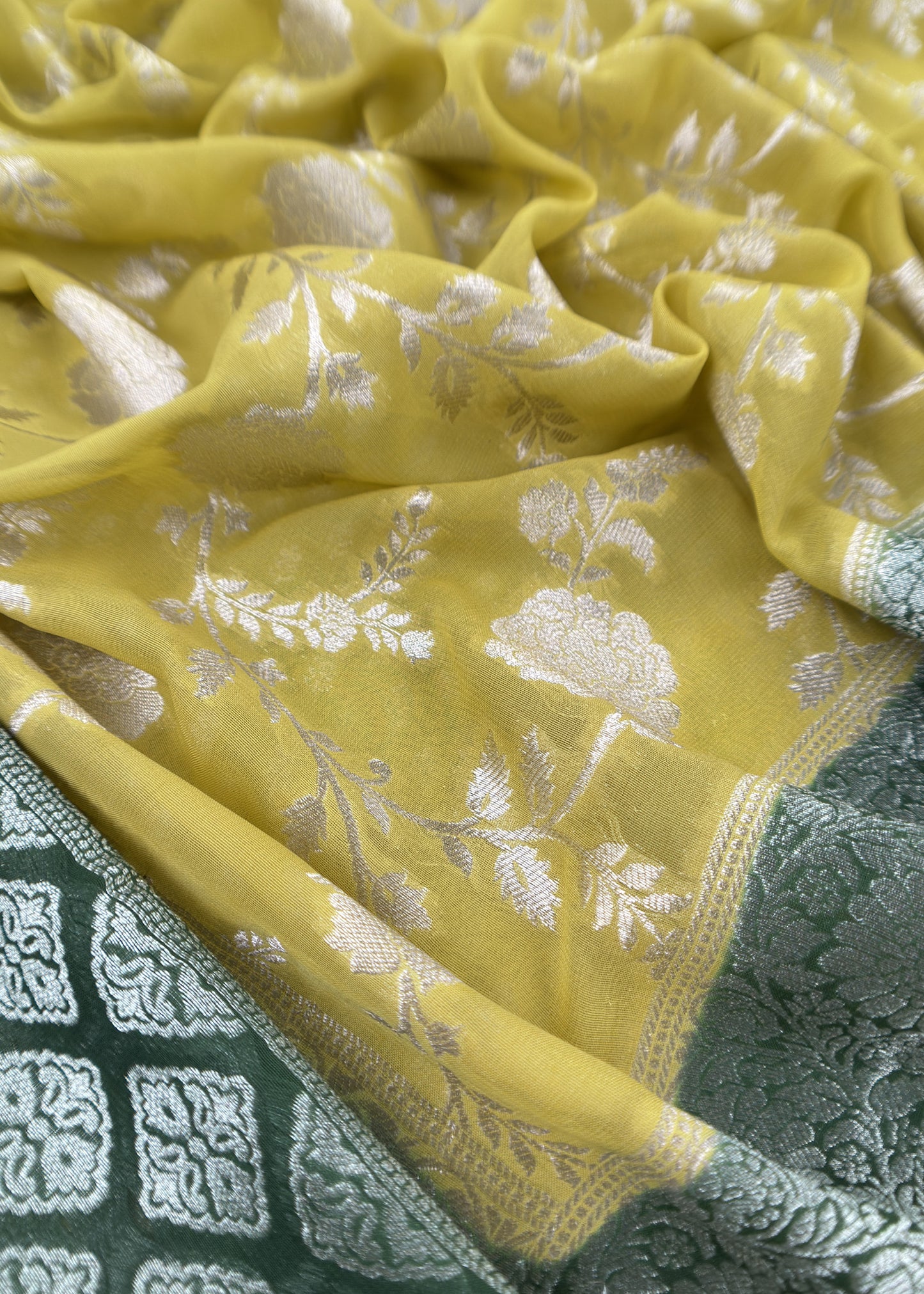 Lemon Yellow Handloom Khadi Weaving Unstitched Suit In Georgette