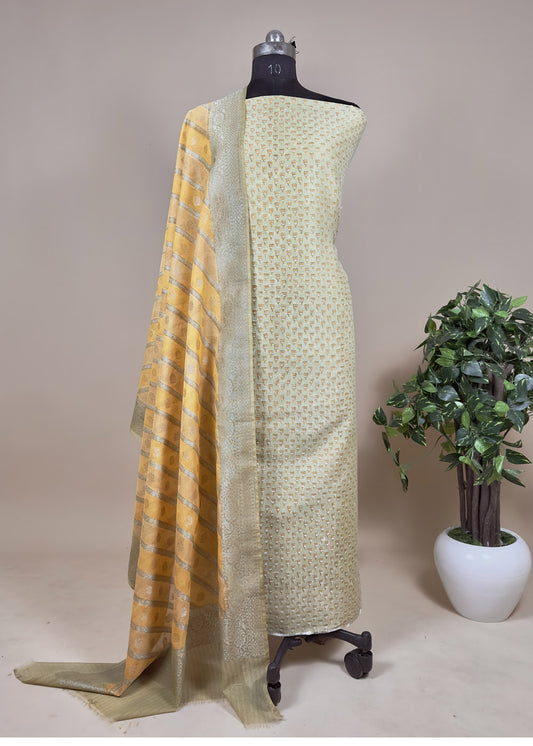 Chanderi Cotton Suit With Yellow Banarasi Dupatta