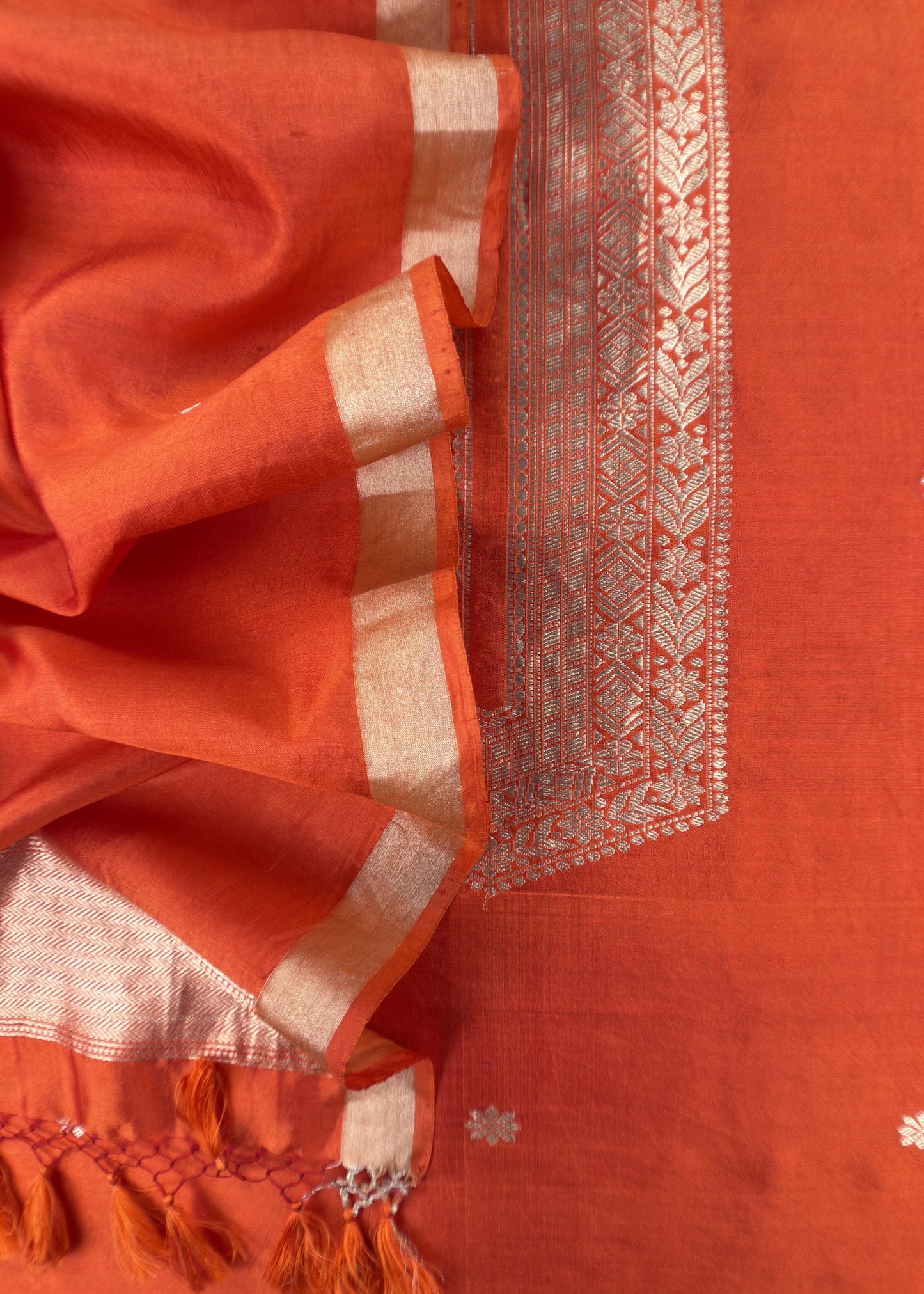 Orange Designer Handloom Silk Unstitched Suit With Dupatta