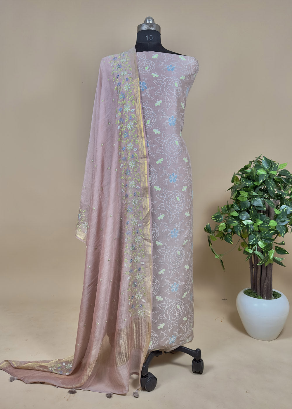 Brown Maheshwari Suit With Chanderi Dupatta