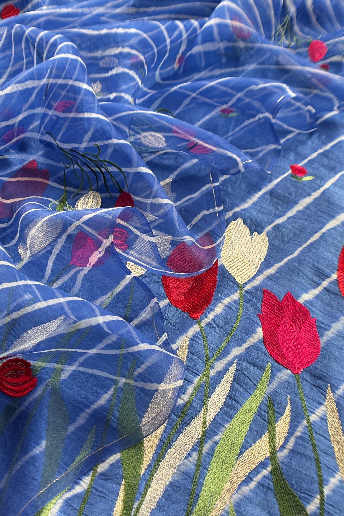 Blue Handloom silk Suit with Floral Embroidered
