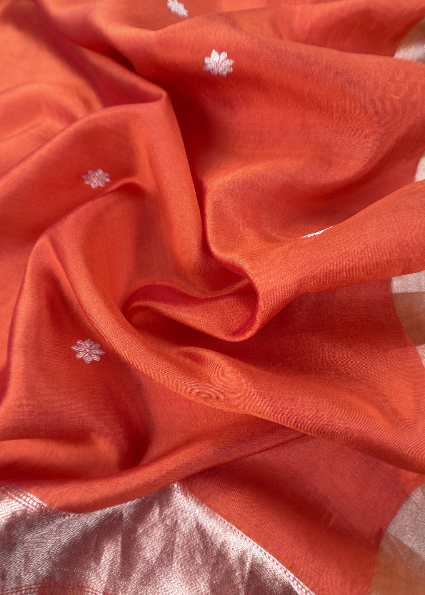Orange Designer Handloom Silk Unstitched Suit With Dupatta