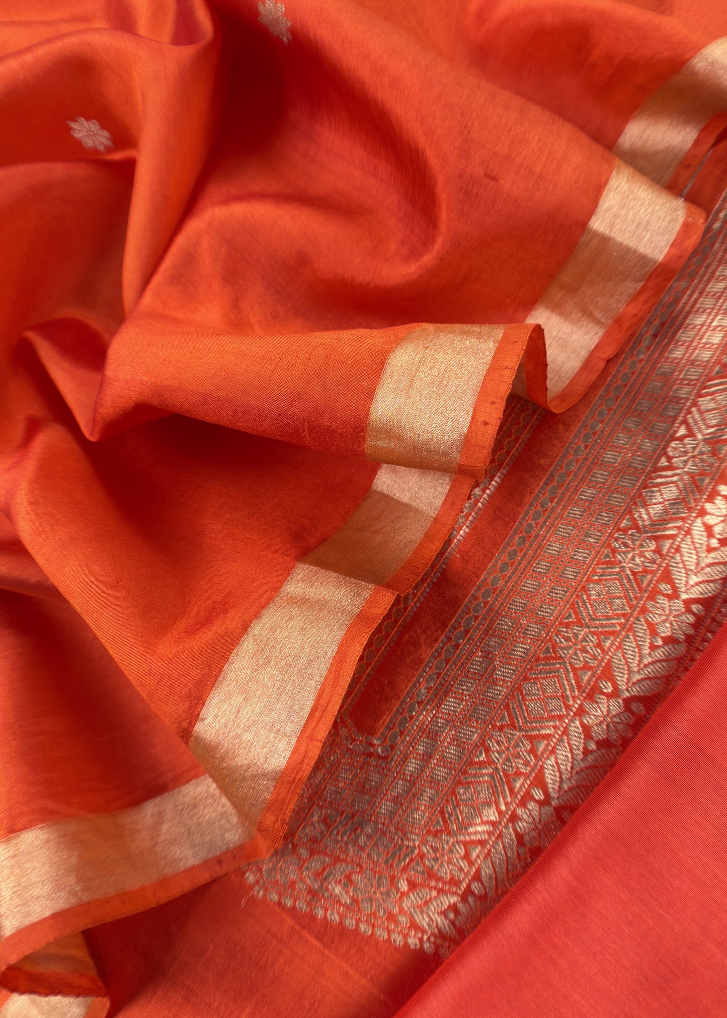 Orange Designer Handloom Silk Unstitched Suit With Dupatta