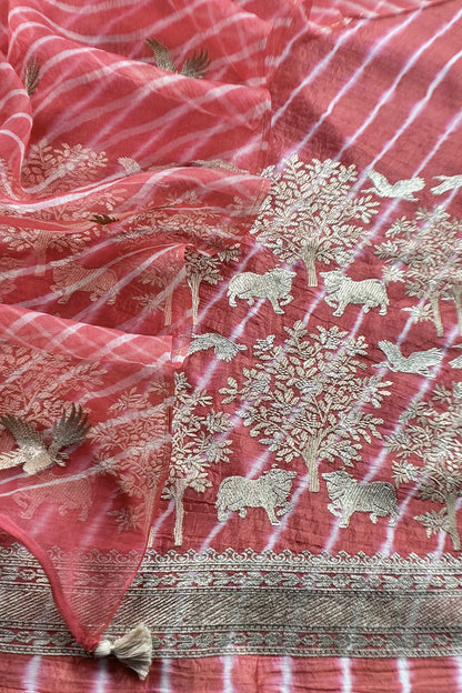 Festive wear silk suit with organza silk dupatta

