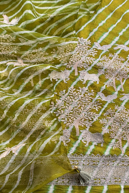 Festive wear silk suit with organza silk dupatta

