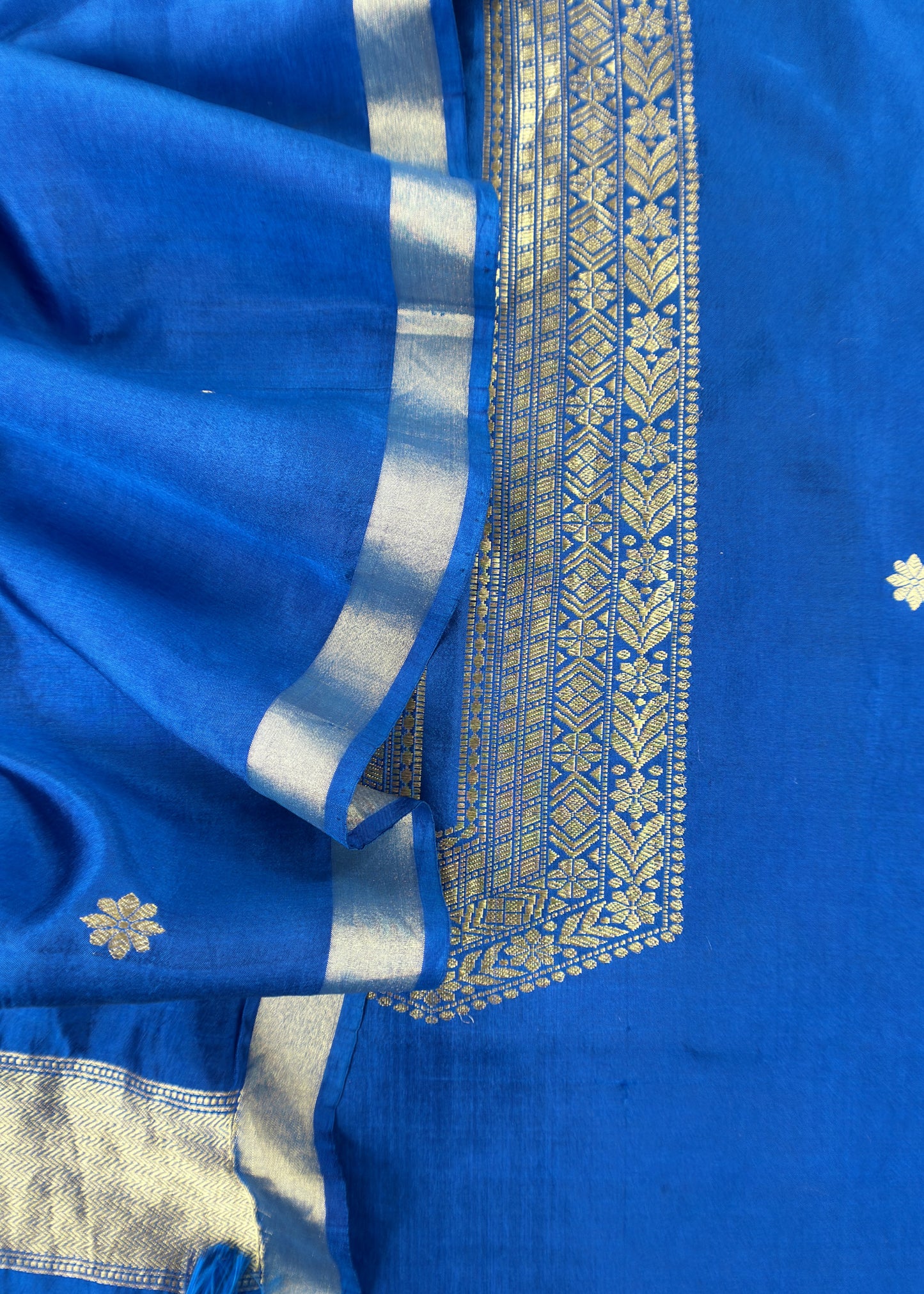 Royal Blue Designer Handloom Silk Unstitched Suit With Dupatta