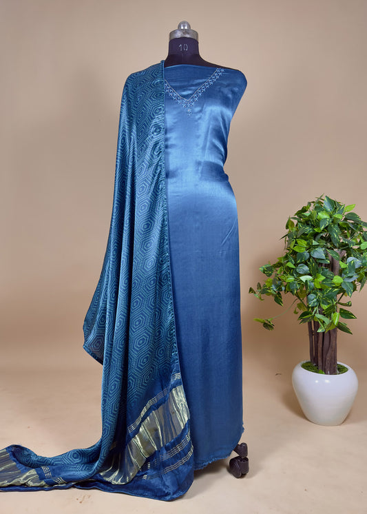 Gajji Silk Suit With Contrast  Bandhani Dupatta