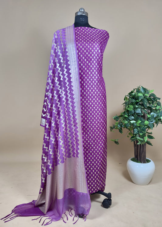 Purple Silk Suit With Organza Dupatta