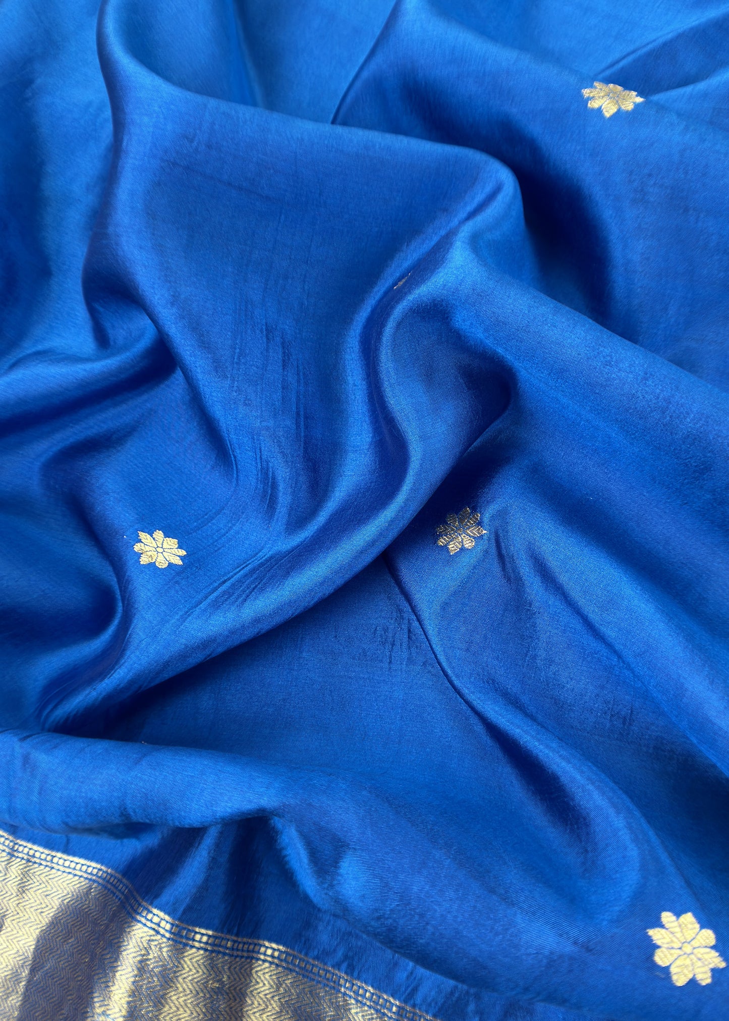 Royal Blue Designer Handloom Silk Unstitched Suit With Dupatta