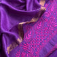 Violet Desi Tussar Suit With Handloom Lakhnavi Embroidery