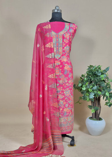 Pink Pure Cotton Suit With Zari weaving