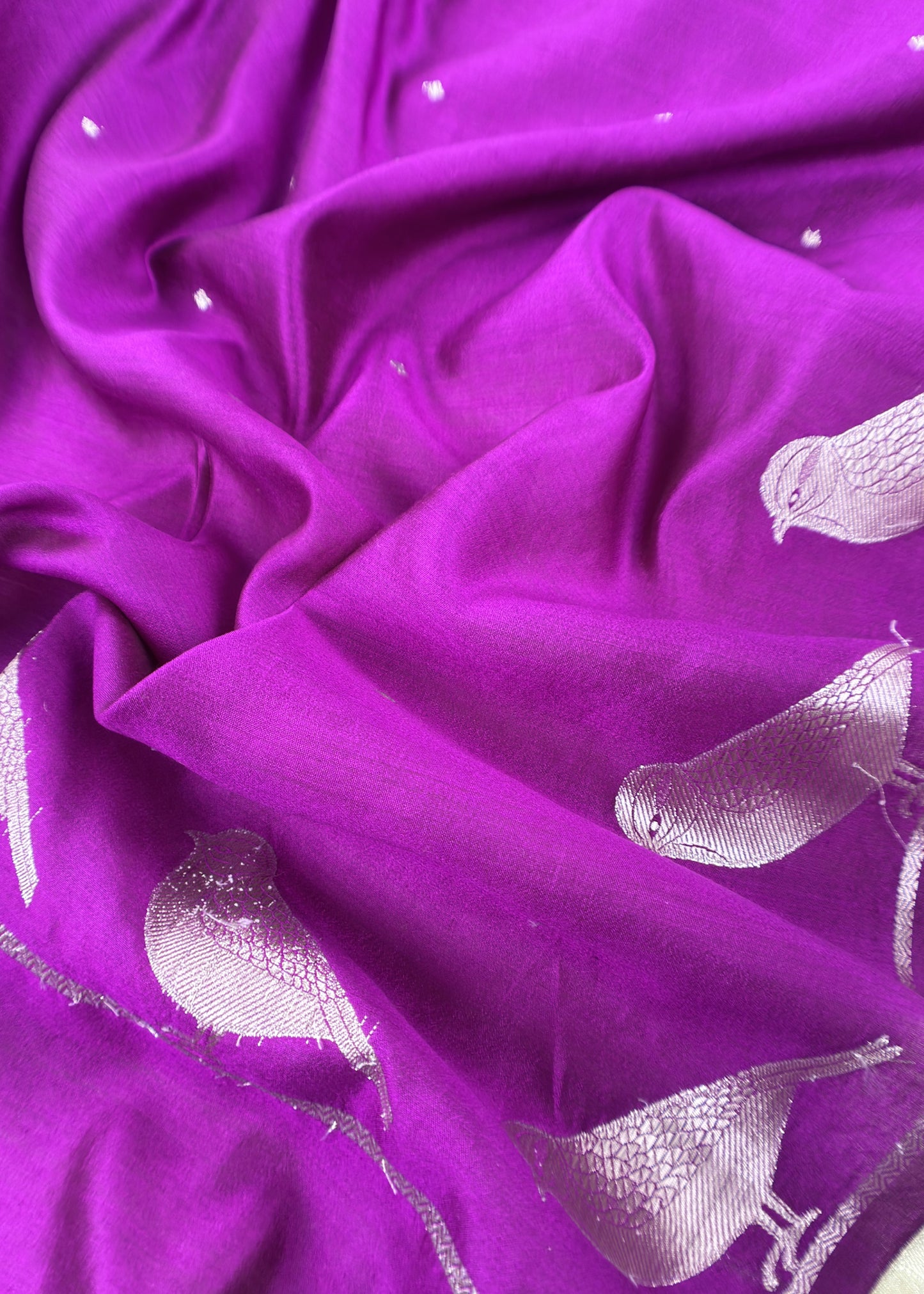 White And Violet Son Chiraiya Pure Silk Suit Fabric With Gold Weaving