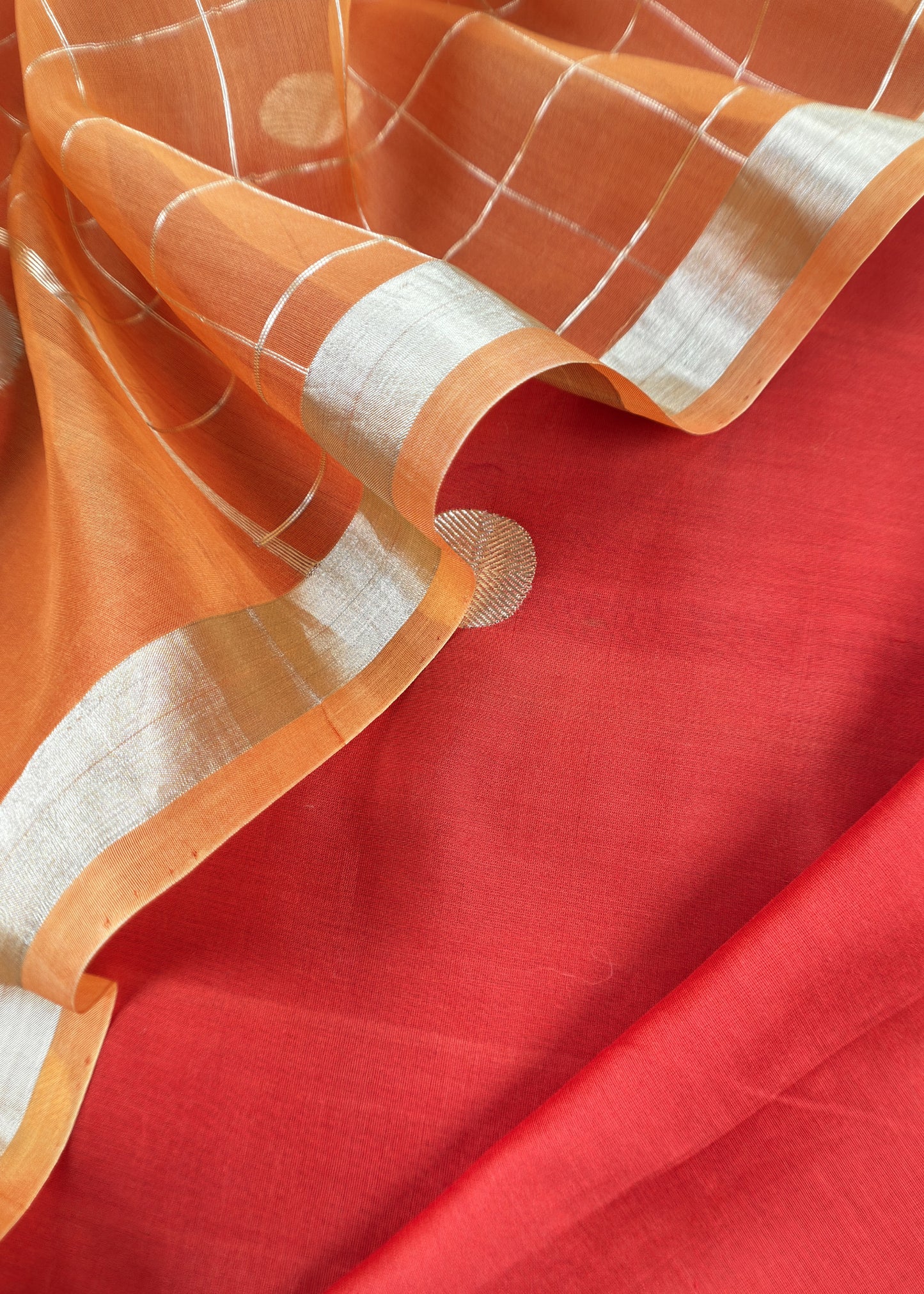 Orange Handloom Unstitched Silk Suit In Kadwa Weaving