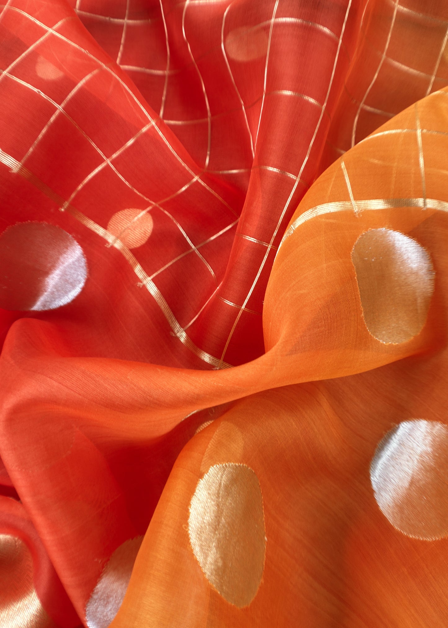 Orange Handloom Unstitched Silk Suit In Kadwa Weaving