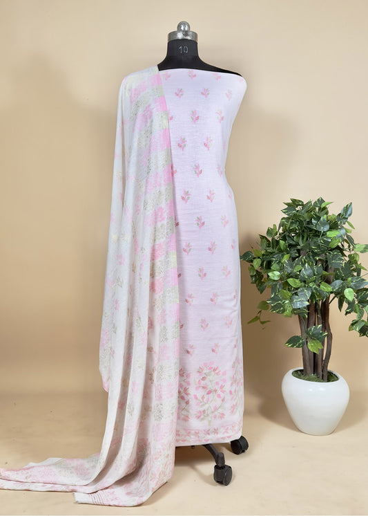Pure Pink Cotton Silk Suit With Zari weaving