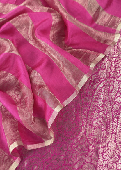 Pink Pure Paisley Brocade Silk Kurta And Zari Panel Silk Dupatta