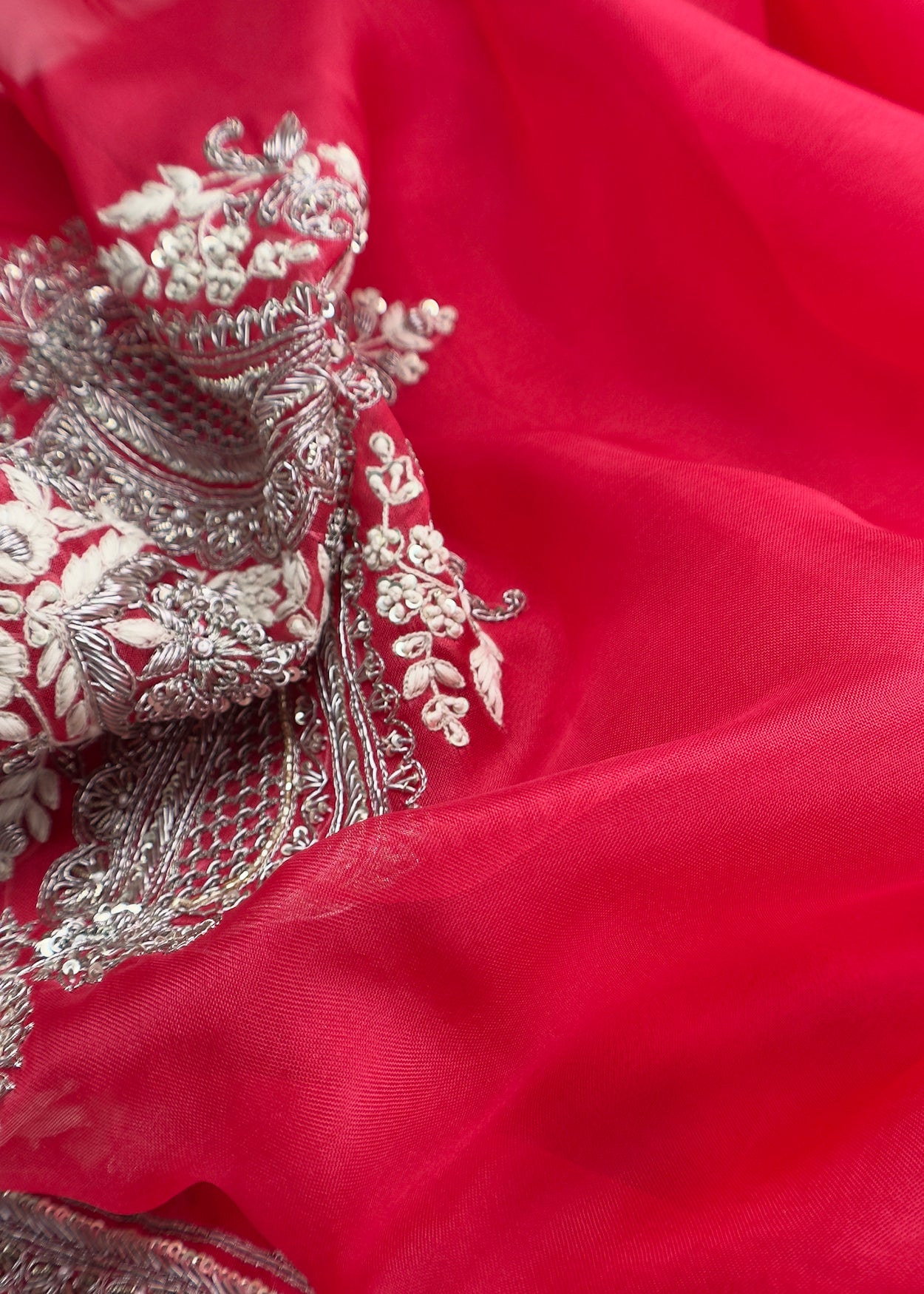 Red Luxe Handloom Raw Silk Kurta and Kora Silk Dupatta With Handwork