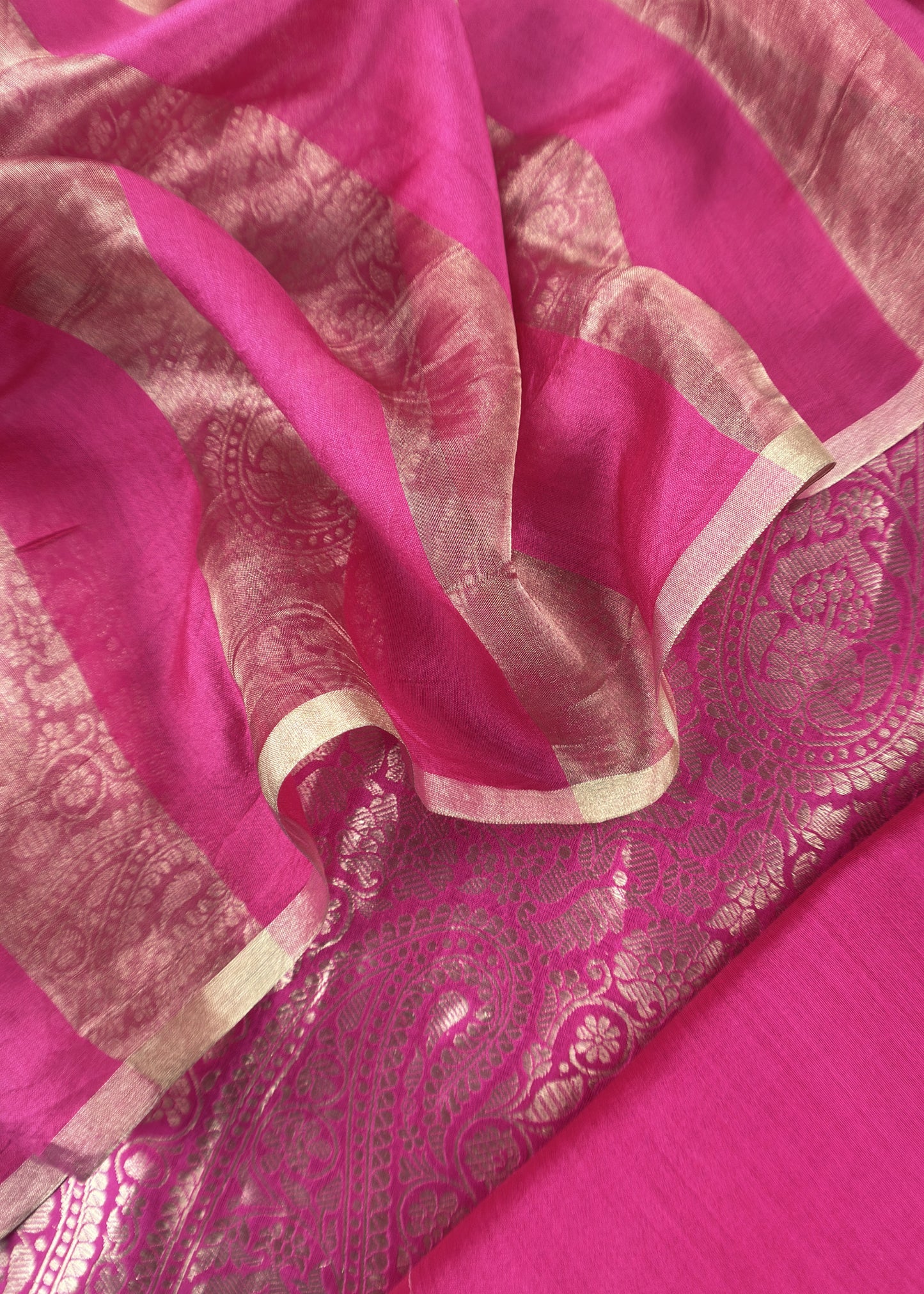 Pink Pure Paisley Brocade Silk Kurta And Zari Panel Silk Dupatta