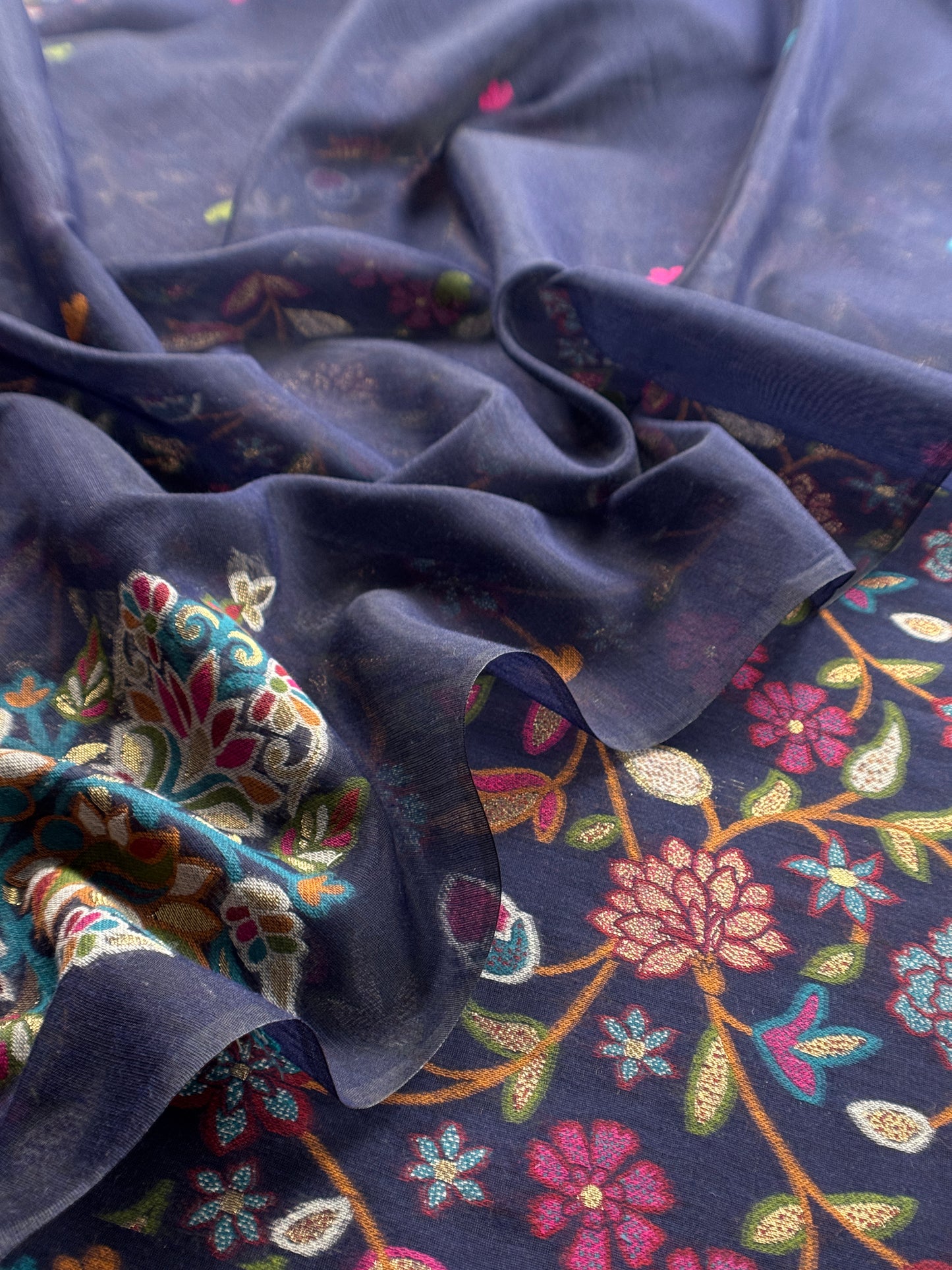 Chanderi suit fabric with jamdani weaving

