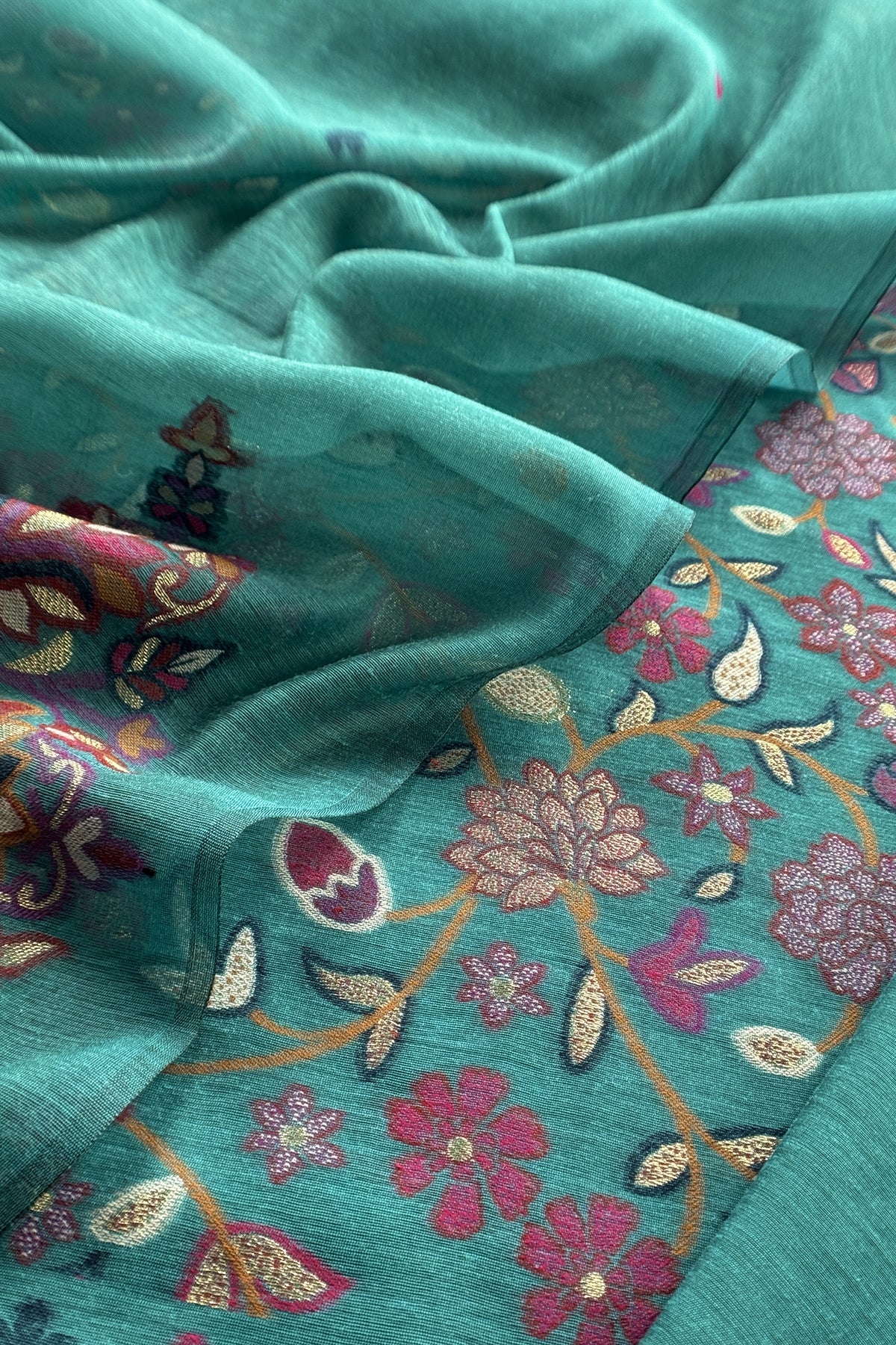 Chanderi suit fabric with jamdani weaving

