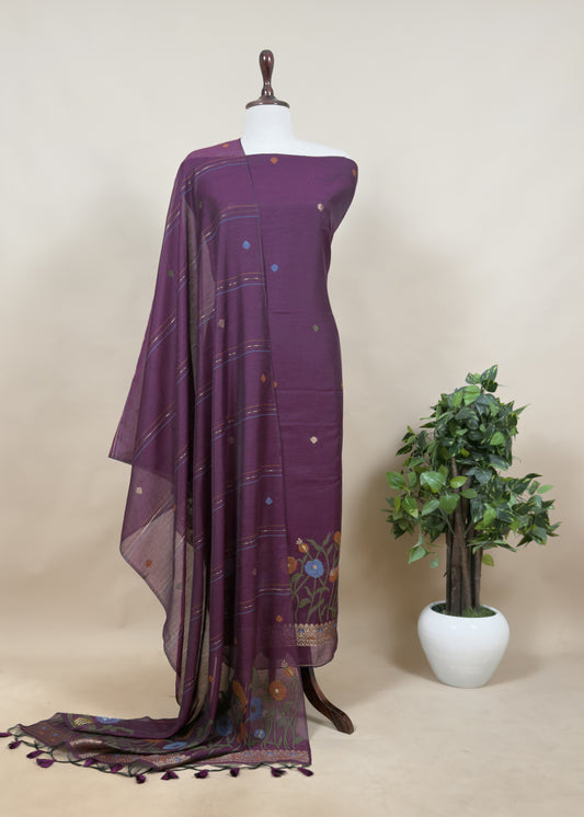 Floral Jamdani Weave Unstitched Chanderi Suit