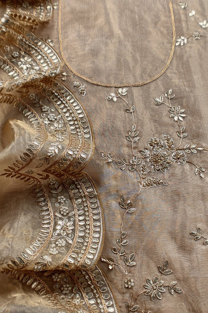 Beige Pure Tissue Silk Suit With Gota Pitta Handwork