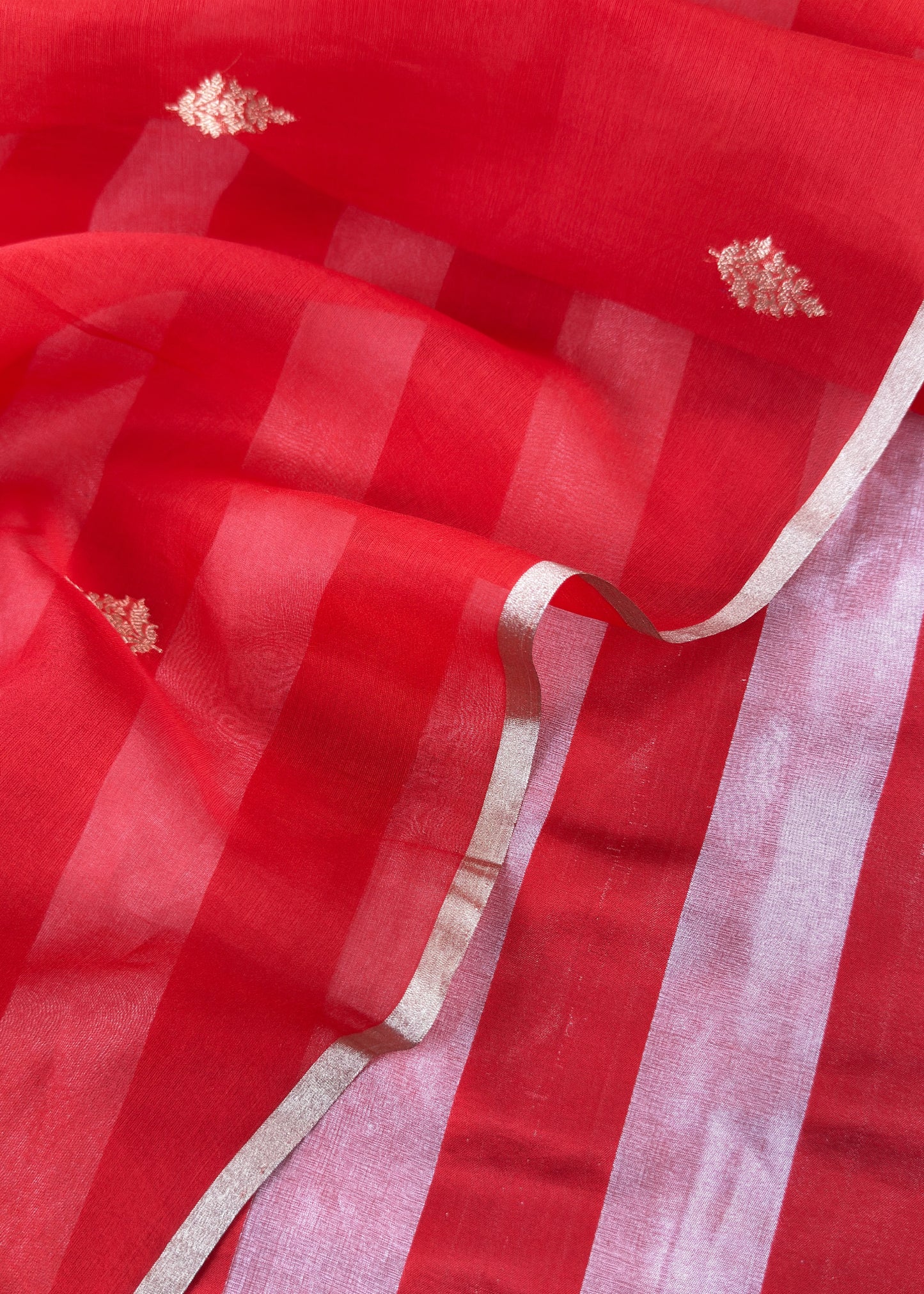 Red Gold Zari Woven Handloom Silk Suit Fabric