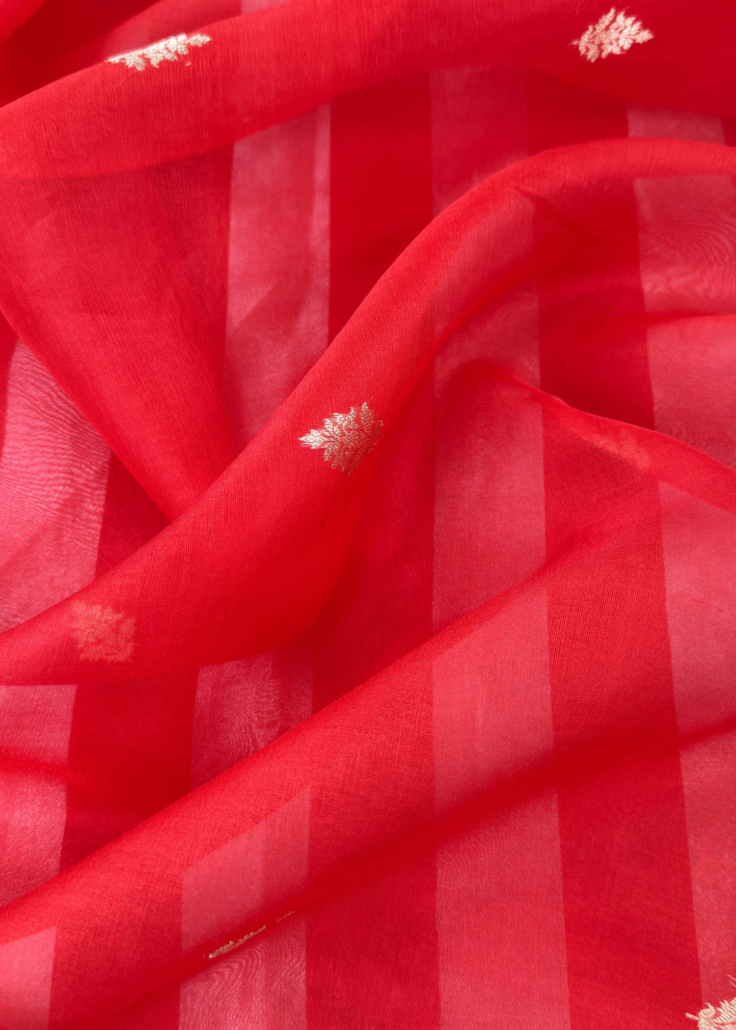 Red Gold Zari Woven Handloom Silk Suit Fabric