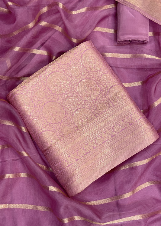 Baby Pink Banarasi Silk Brocade Suit With Organza Dupatta