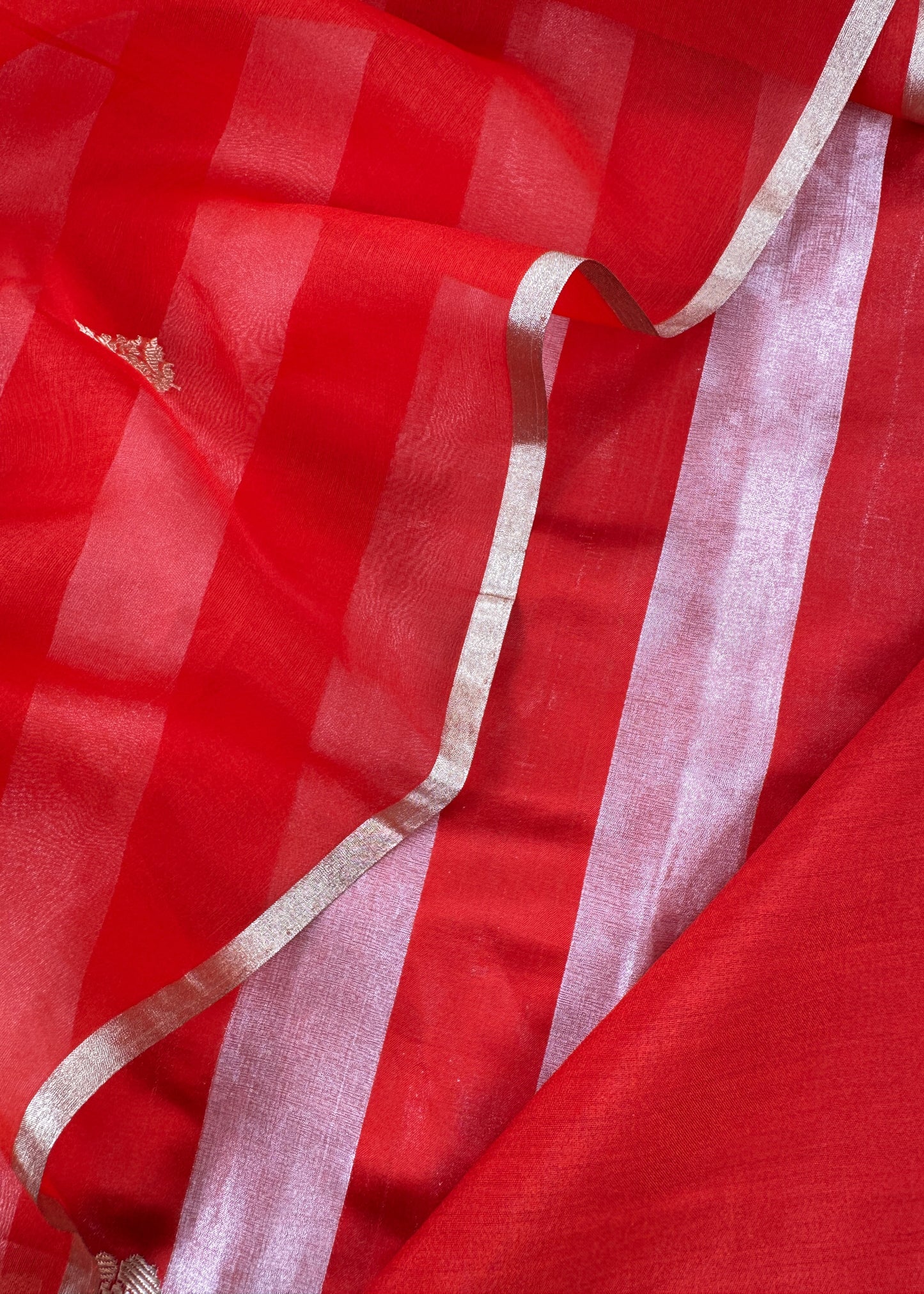 Red Gold Zari Woven Handloom Silk Suit Fabric