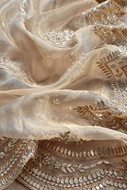 Beige Pure Tissue Silk Suit With Gota Pitta Handwork